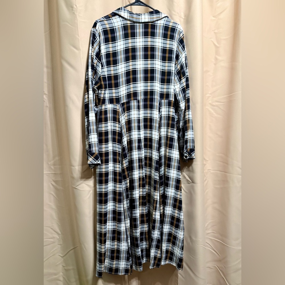 Torrid Plaid Maxi Shirt Dress Duster Long Sleeve Yellow Black White - Sz 2 - Picture 12 of 16